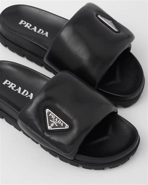 prada padded leather slides|Prada suede sandals.